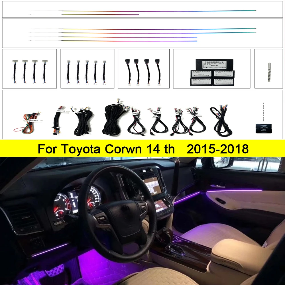 For Toyota Crown 2015-2018 interior decoration environment lights RGB Symphony 64 color LED steering wheel+buttons+app control