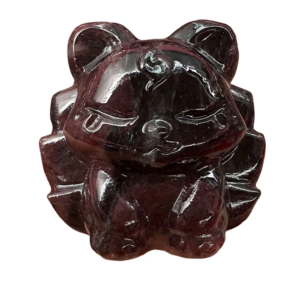 Custom Handcrafted Natural Garnet Nine-Tailed Fox Figurine - Detailed Gemstone Nine-Tailed Fox Statue Collectible Home Decor