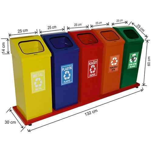 Recycling Bin 5 Compartments with Color Coded Design for Different Sort of Wastes Such As Paper Metal Plastic Glass Etc