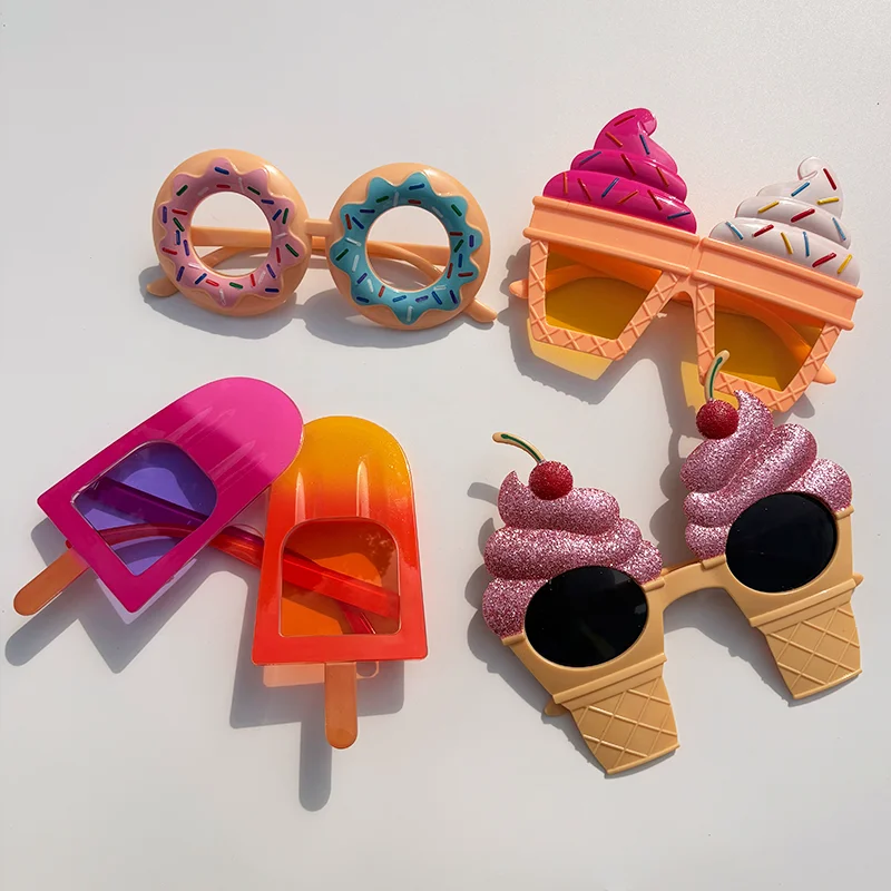 4pcs Funny Food Sunglasses Set, Ice Cream Donut Popsicle Novelty Glasses for Summer Themed Party Favors Photo Props