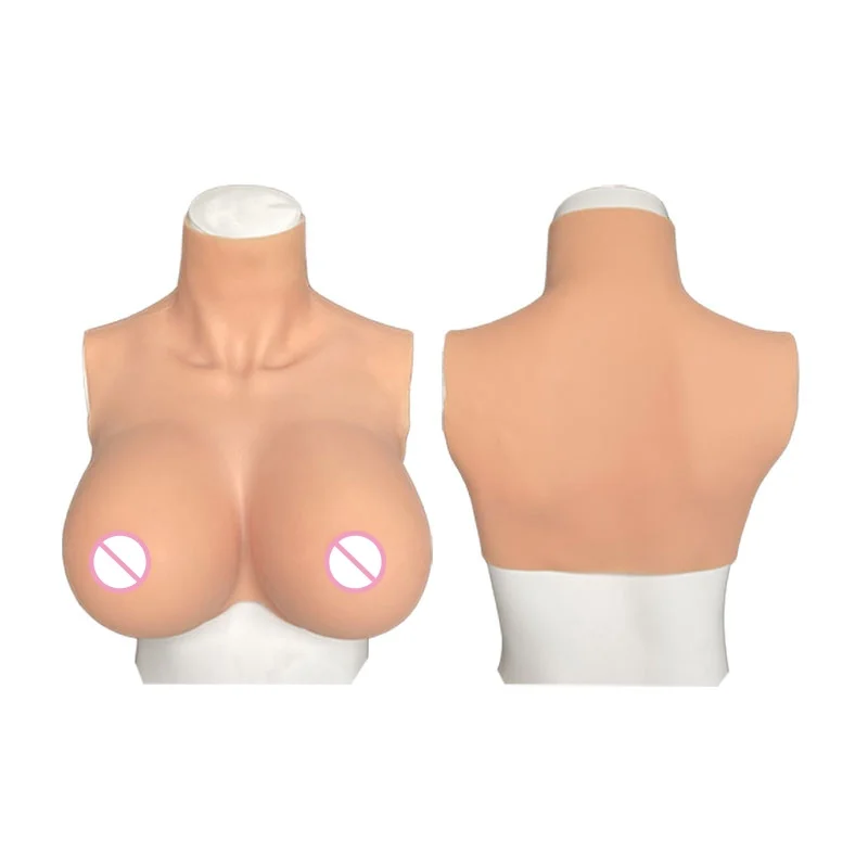 Silicone Breast Forms for Dragueen Crossdre Transvestite Cosplay B/C/D/E/G Size Huge Fake Boobs Plate Bodysuit with Nipple Shake