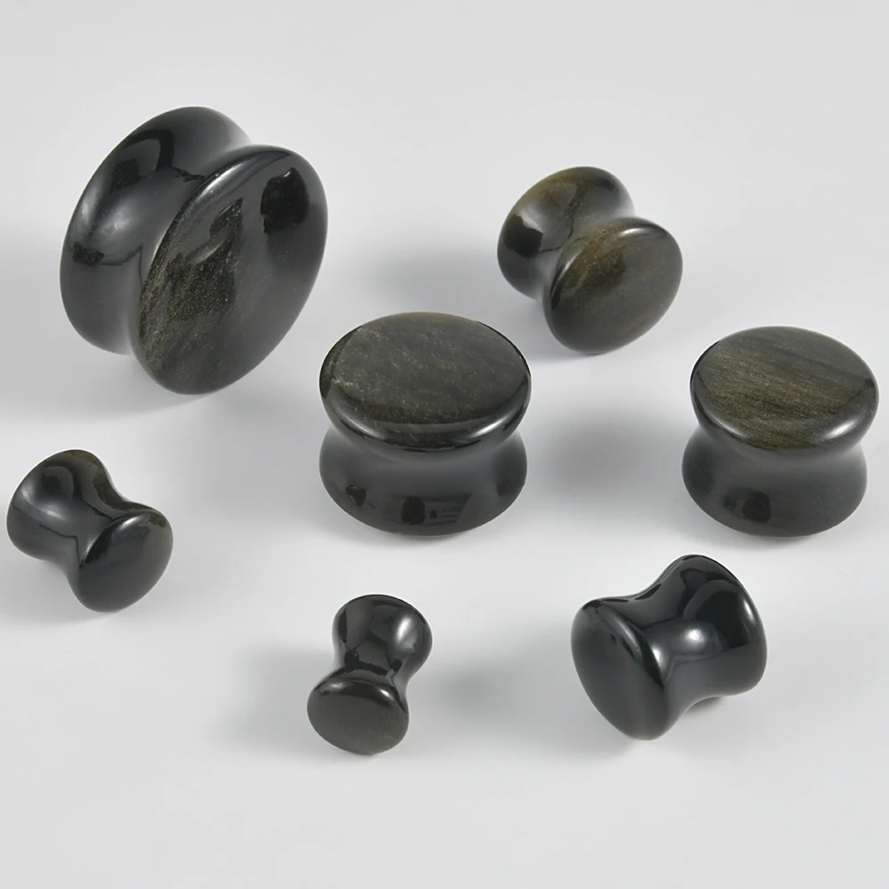 2Pcs Solid Obsidian Stone Double Ear Plugs Transparent Tunnel Gauge Ear Stretching Piercing Expander Jewelry 6-25mm