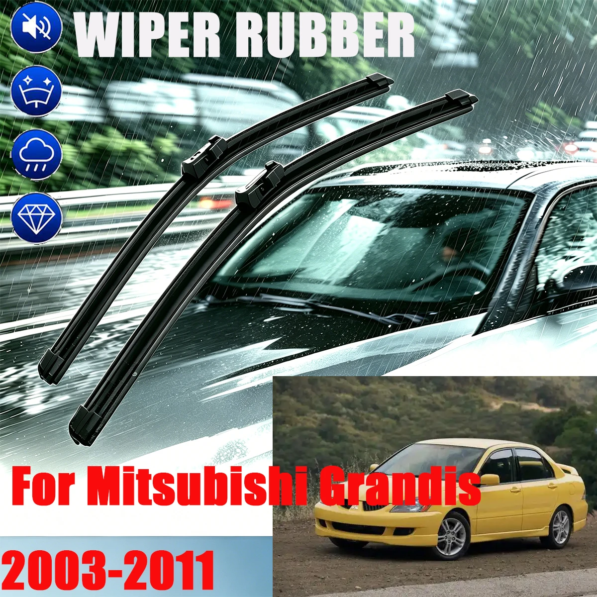 

For Mitsubishi Grandis 2003-2011 Front Rear Wiper Blades 3PCS 28" 22" 12" Windshield Windscreen Window Cutter Accessories 2003