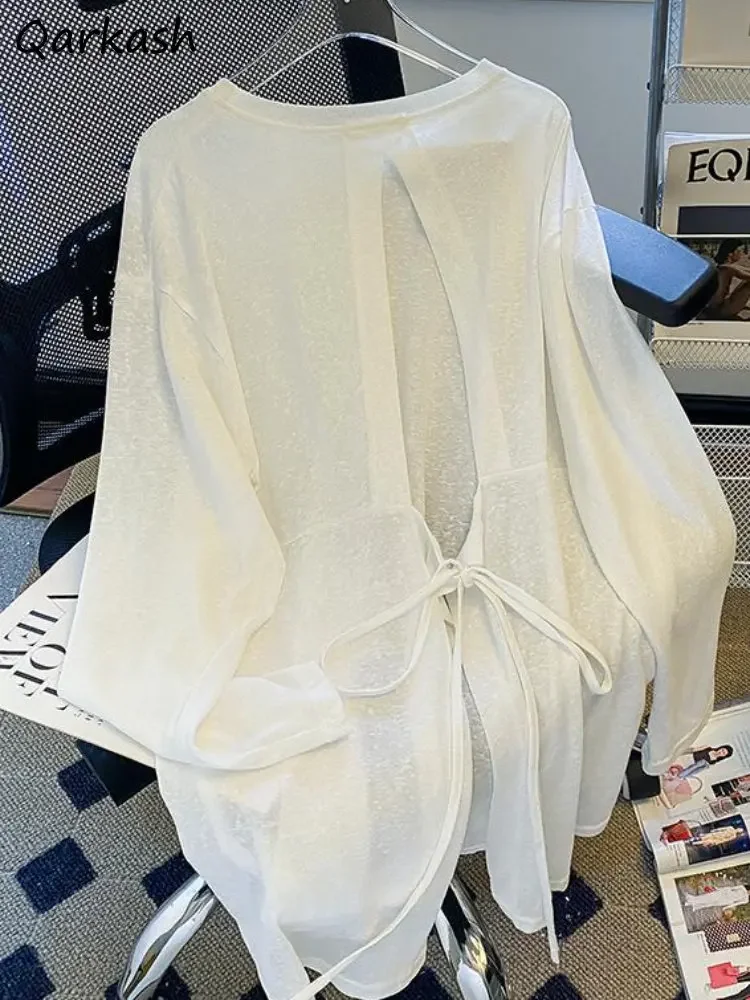 

Sun-proof Jackets Women Long Style Sheer Slit Vintage Simple Breathable Clothing Summer Thin Casual Daily Lady All-match Outwear