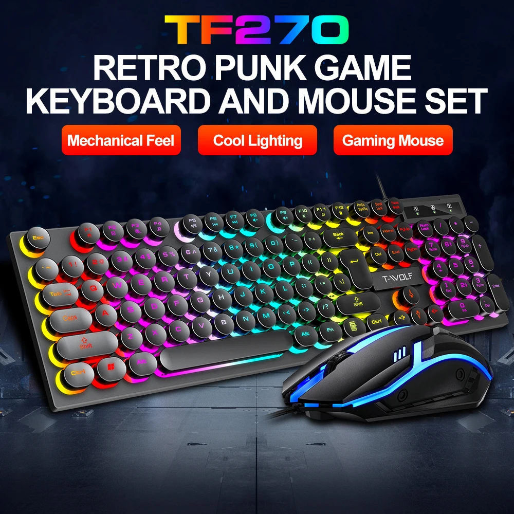 

Colorful Backlight 104 Punk Round keys USB Wired Gaming Keyboard Mouse Combos