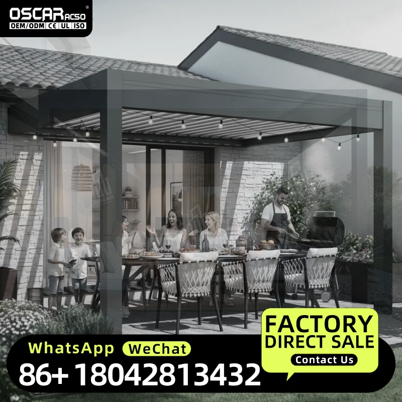 3x3m 4x3m 4x4m 6x3m 6x4m Modern Outdoor Aluminum Louvre Roof  for Garden Buildings and Outdoor Spaces in Europe Pergola