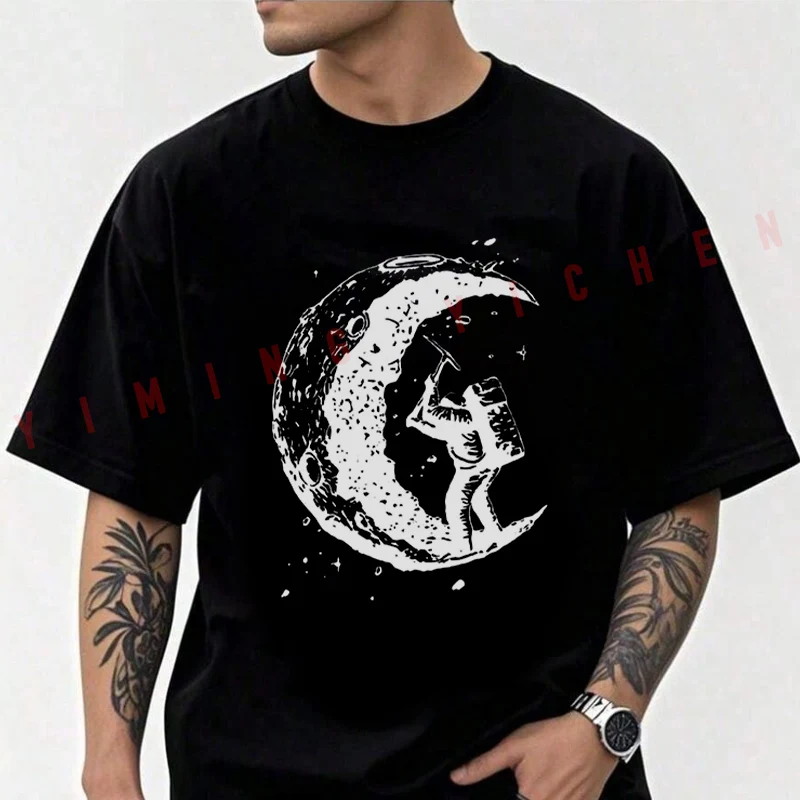 

2026 Cotton Casual T-shirtAstronauts Mining On The Moon Graphic Motorcycle Tshirt Mens Summer Cycling Sportswear Tops Tee