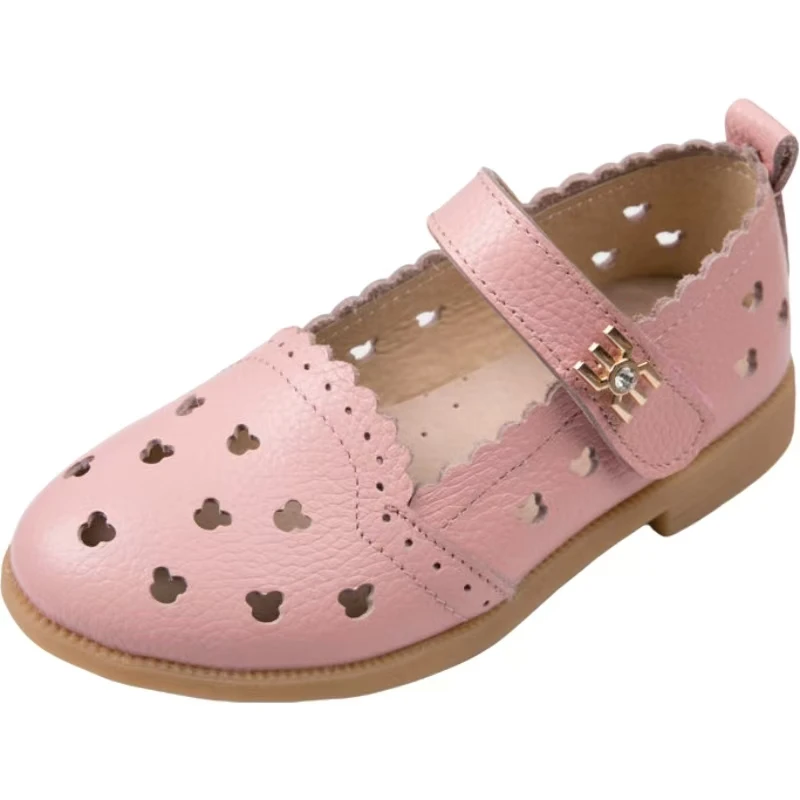 

Новые туфли из натуральной кожи на плоской подошве для девочек, легкие дышащие туфли с круглым носком, весна-лето, детская обувь принцессы на липучке