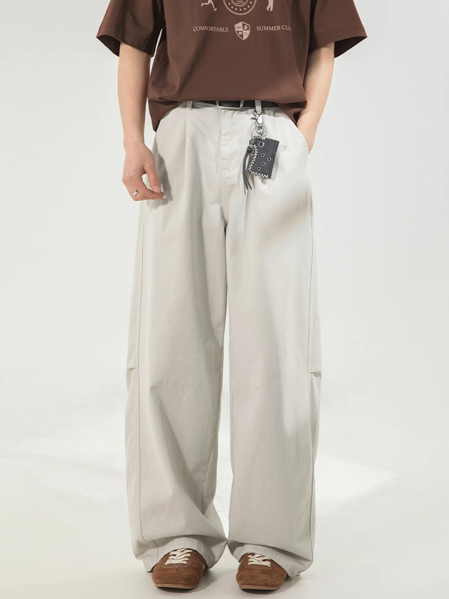 

Мужские повседневные брюки в американском ретро-стиле, весна-лето, новинка, однотонные, простые, свободные, широкие, прямые штанины