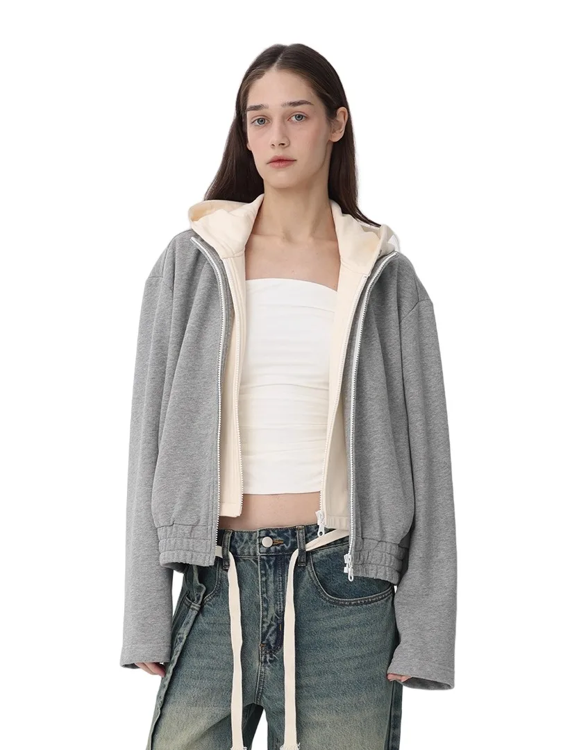 

Плотная толстовка с капюшоном и цветными вставками, на молнии YKK, повседневный универсальный топ из смесового хлопка с длинными рукавами