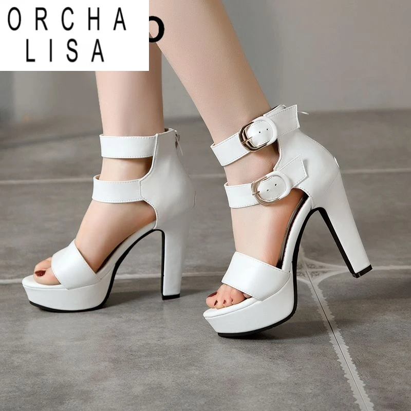 

ORCHA LISA Design Модные сандалии для женщин на массивном каблуке 12 см на платформе с застежкой-молнией и пряжками на ремне, большой размер 48 49 50 Сексуальная обувь для свиданий