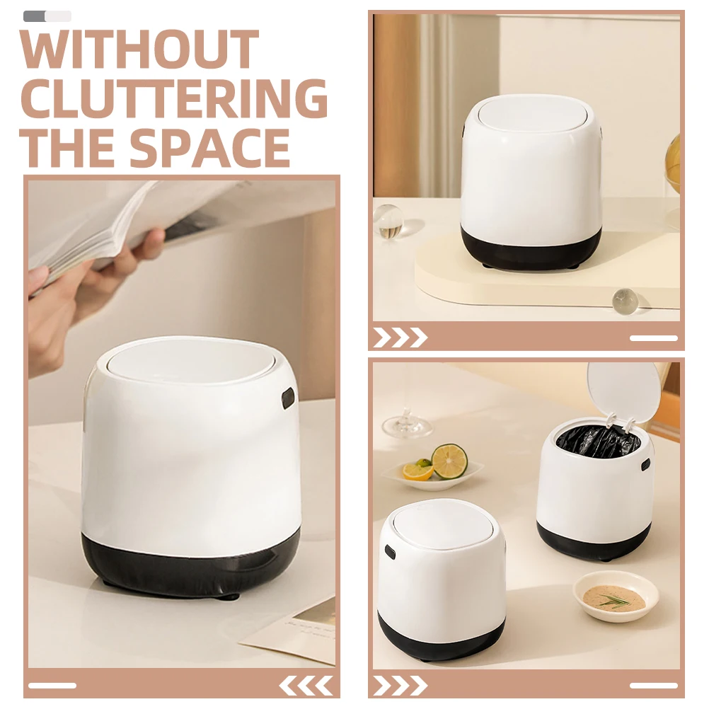 

Push Trash Can Mini Desk Office Garbage Bin Lidded Desktop Kitchen Table Container with Small