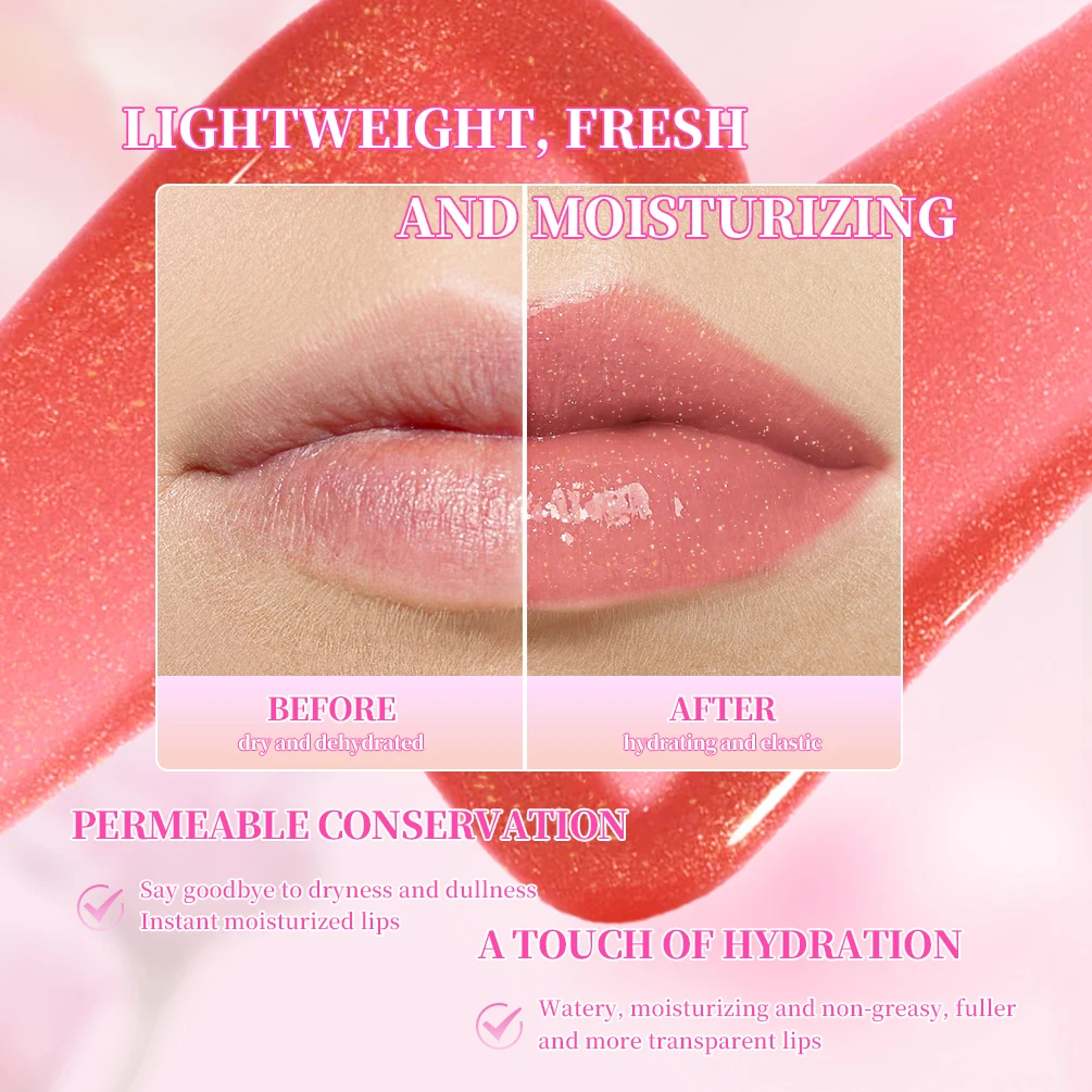 QIBEST-aceite labial, brillo labial, maquillaje hidratante, brillo labial, bálsamo labial, Reduce la línea fina, tinte labial transparente, cosmético