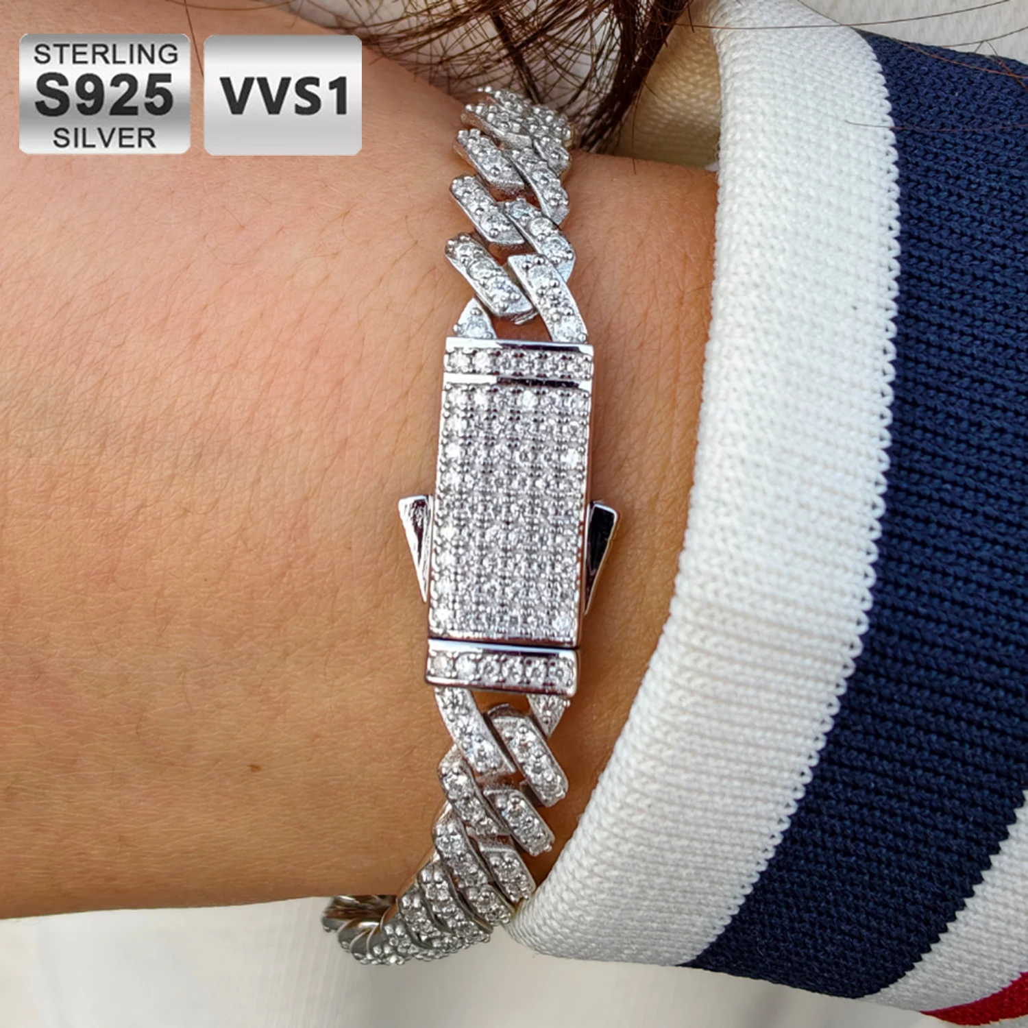 Gelang Rantai Kuba ICEBLING Pe - Moissanite Cuban Link Chain Iced Out ulasan dan harga