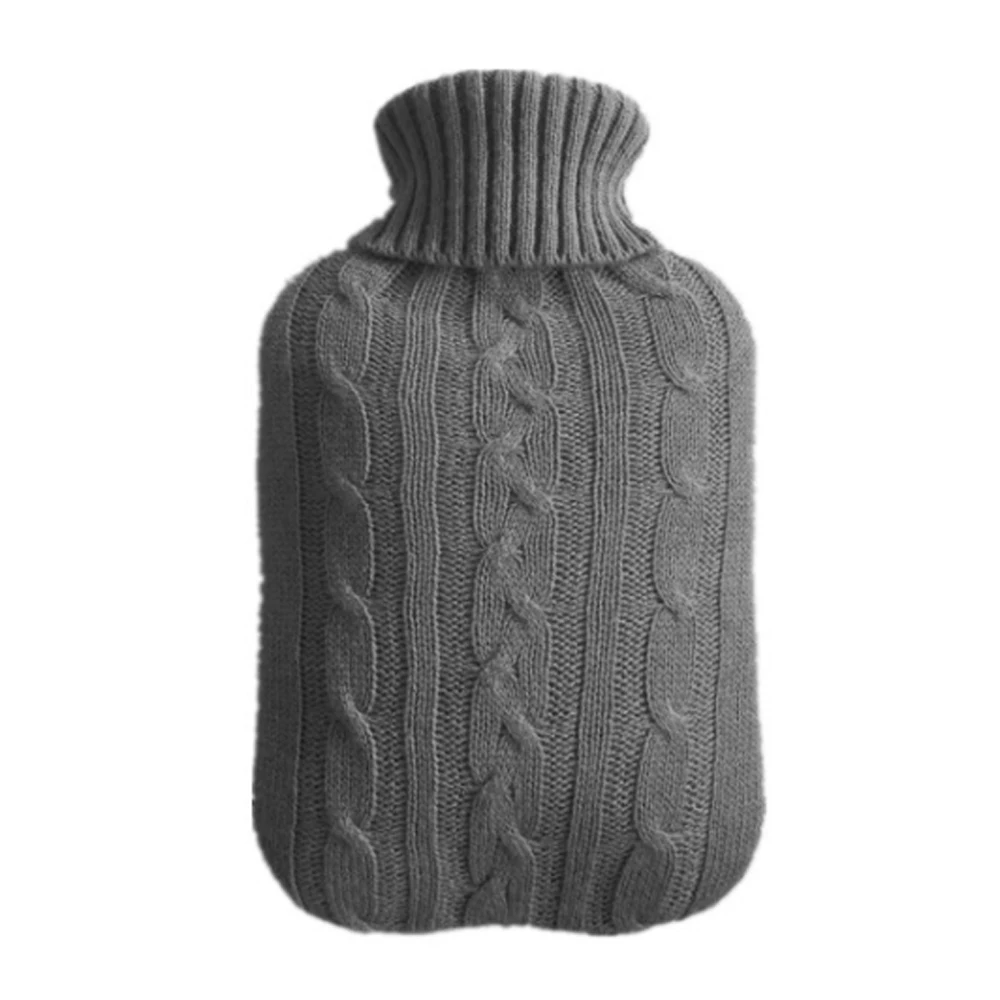 2L Rubber Hot-water Bottle Knitted Bag Cover Winter Bed Warmer Dark Grey