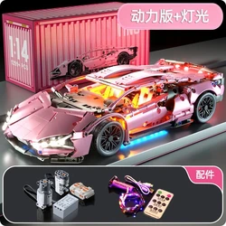 1299 PCS Tech 1:14 Pink Racing Sports car building blocks Assemble brick car toys for girls birthday presents Christmas presents