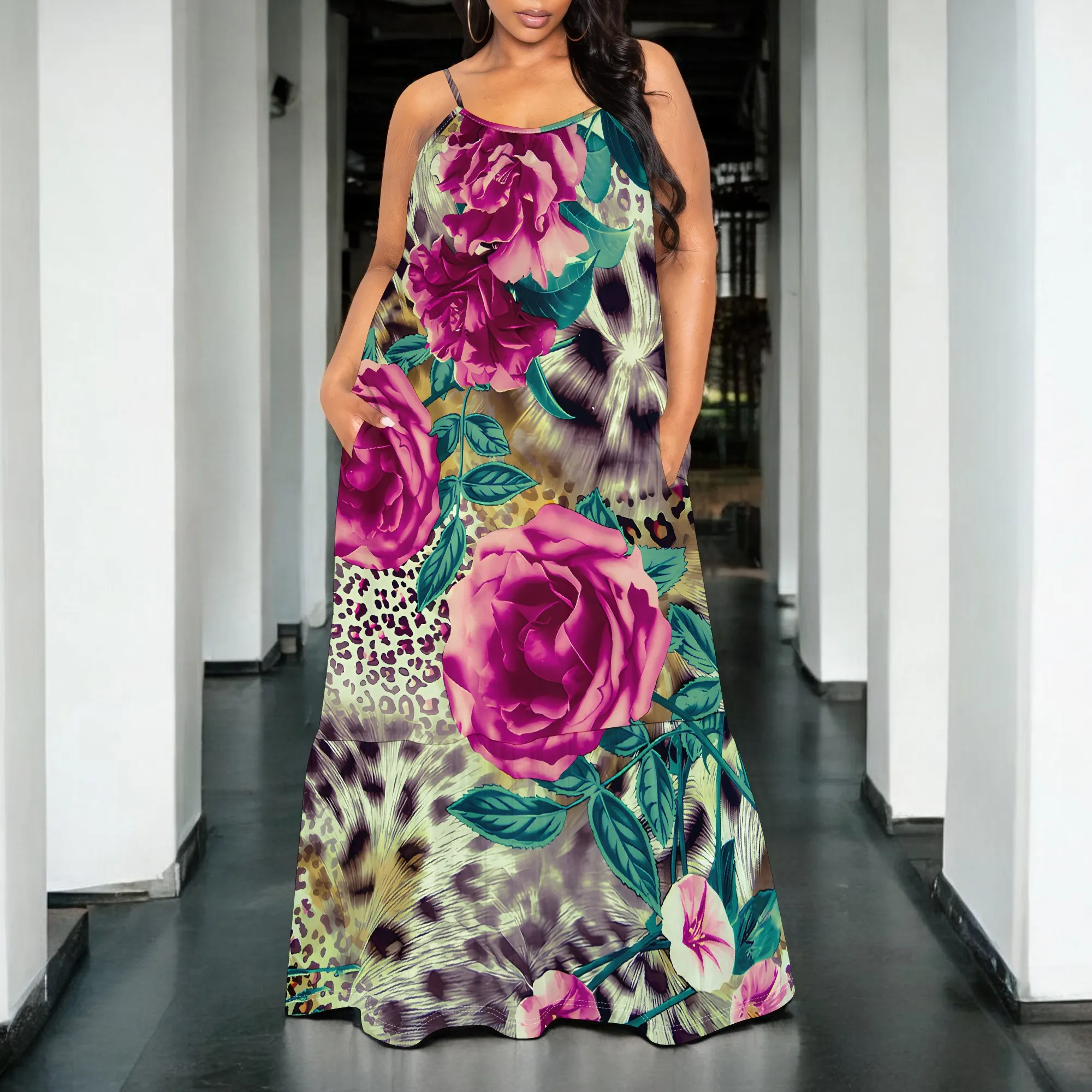 

Women's Sexy Off Shoulder Backless Bodycon Maxi Dress Fashion Printed Casual Party Dresshalter dress with pocket