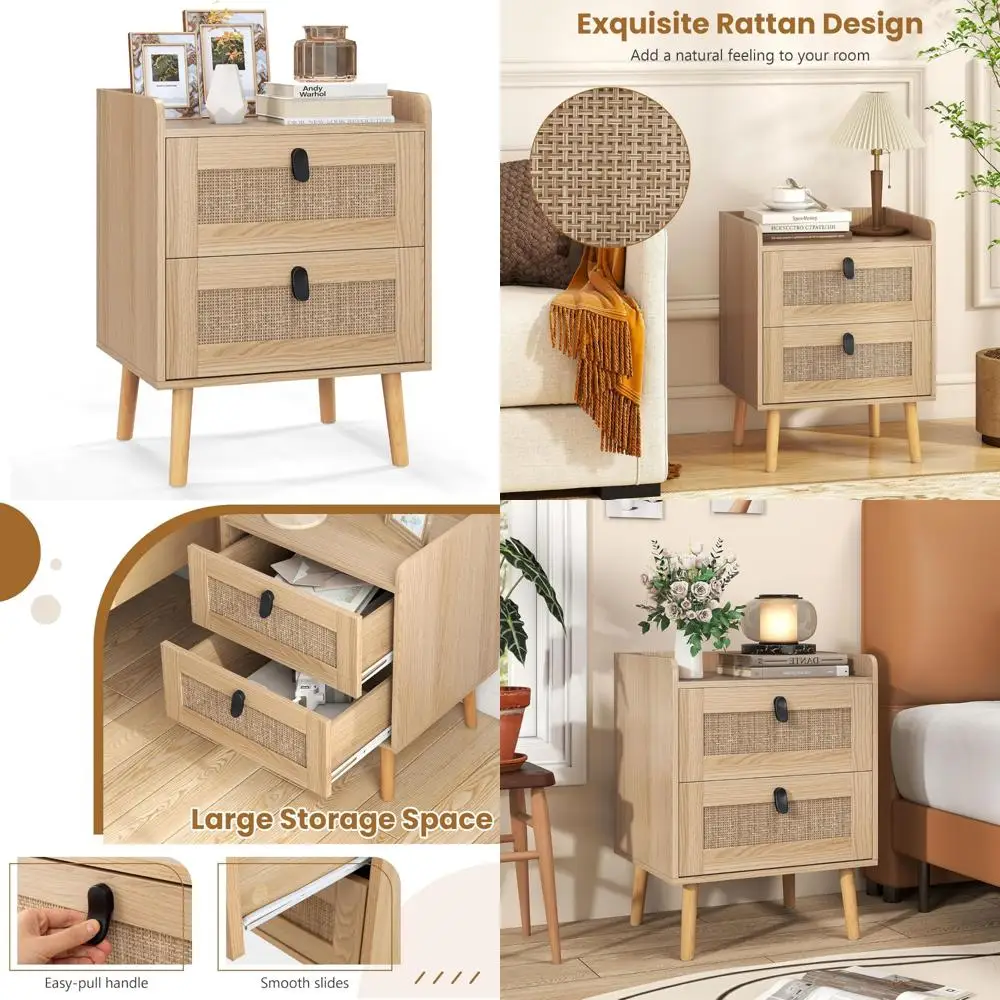 

Современная тумбочка середины века с местом для хранения вещей, 2 ящиками, ножками из массива дерева, прикроватная тумбочка в стиле бохо