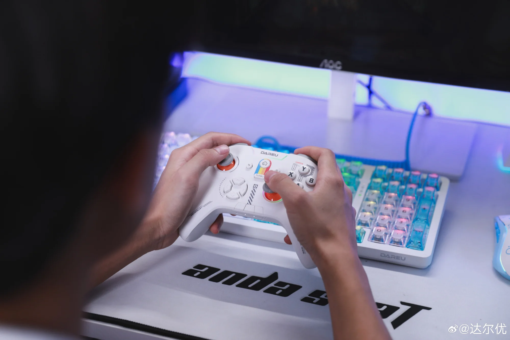 Dareu H105 Star Rainbow Wireless Bluetooth Gamepad 3 Mode RGB Controller Vibrating Handle Compatible for Switch Steam TV PC