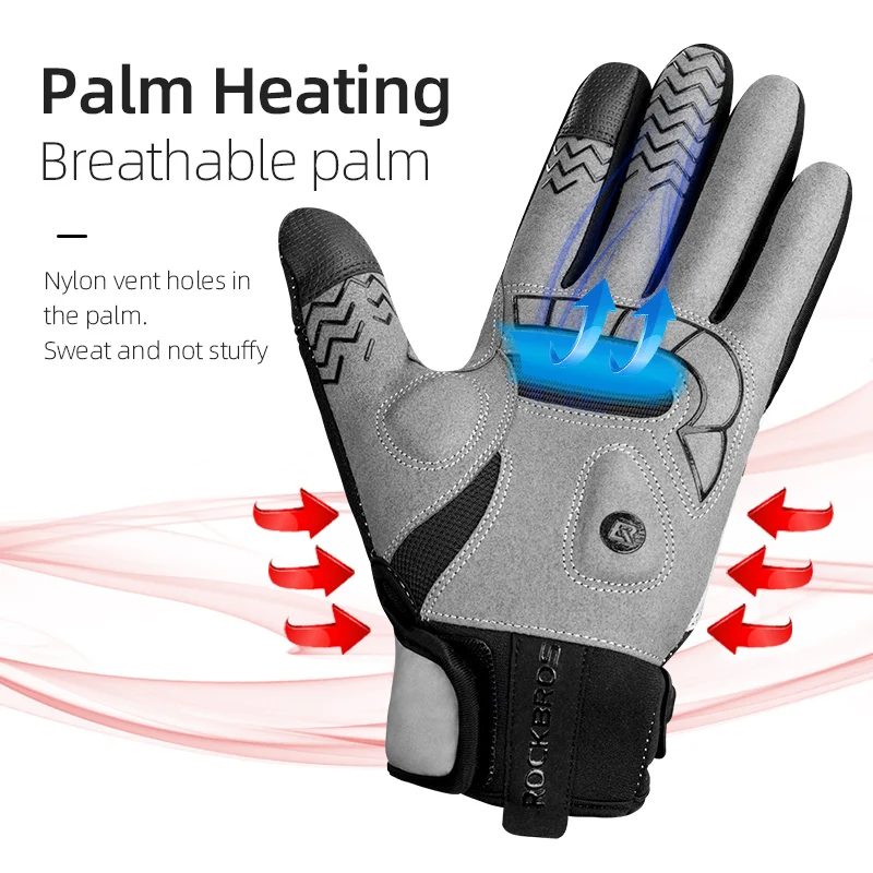 ROCKBROS Cycling Heated Gloves Touch Screen Winter Warm Gloves USB Windproof Bicycle Gloves Keep Warm Motorcycle Gloves