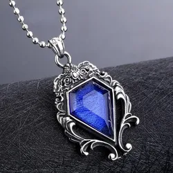 Sapphire Necklace Cosplay Princess Obsidian Simulation Pendant Women Fashion Popular Accessory Retro Gothic Jewelry Prop Gift