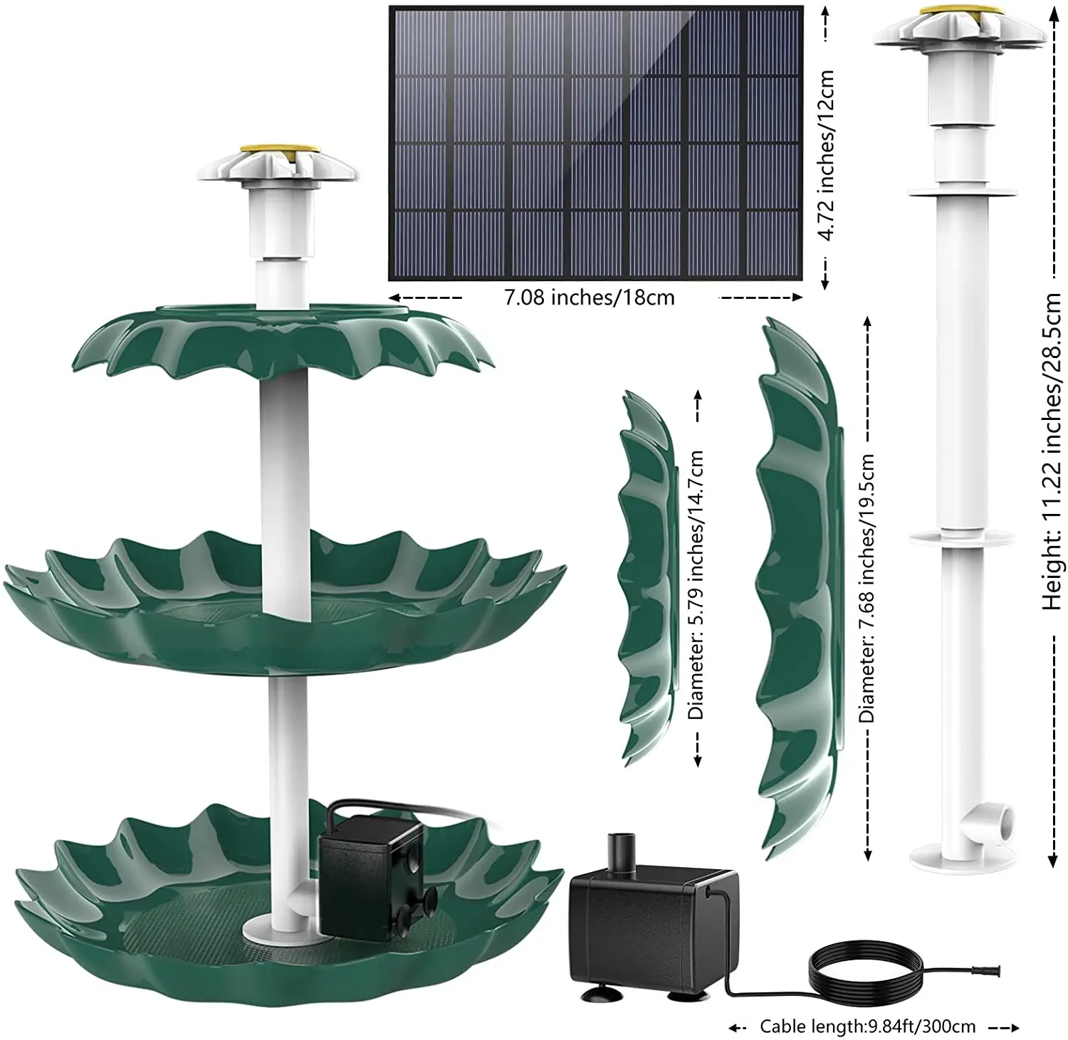 PALONE-baño de aves de 3 niveles con bomba Solar de 3,5 W, Fuente Solar desmontable para decoración de jardín, alimentador de aves al aire libre