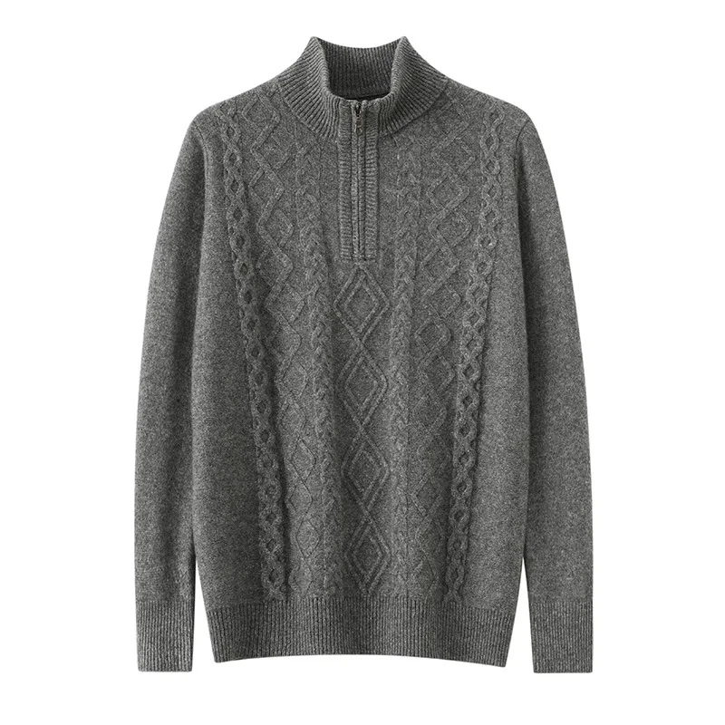 

Autumn Winter Cashmere Sweater Men's Long Sleeve Zipper Collar Sweater Business