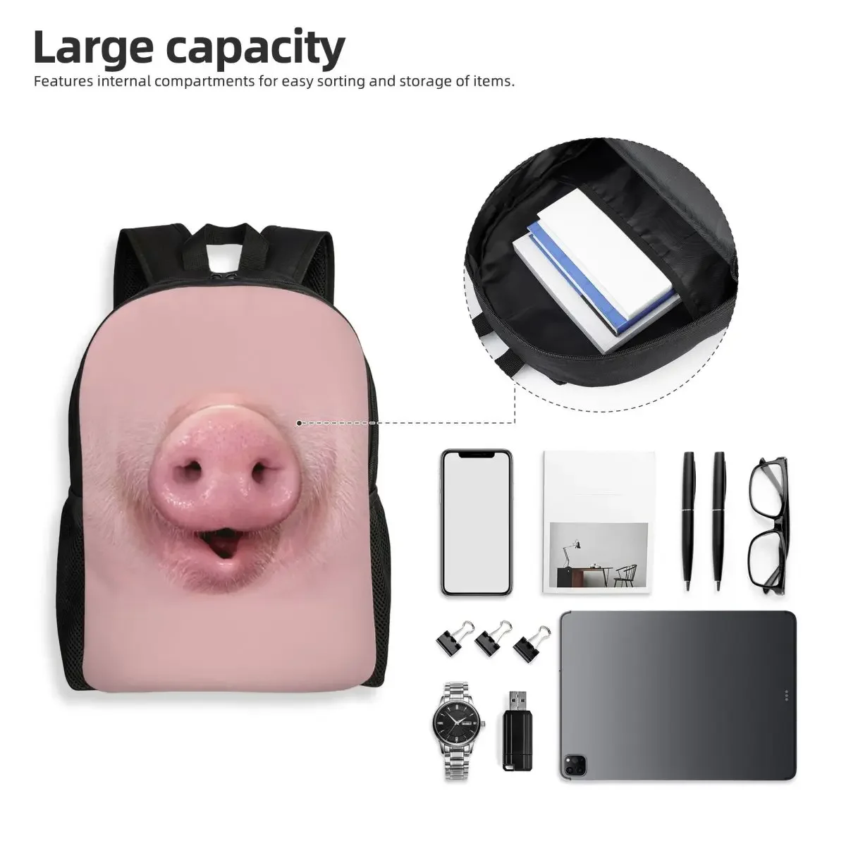 Custom Funny Pig Face Nose Laptop Backpack Men Women Basic Bookbag for School College Student Animal Piggy Lover Bag