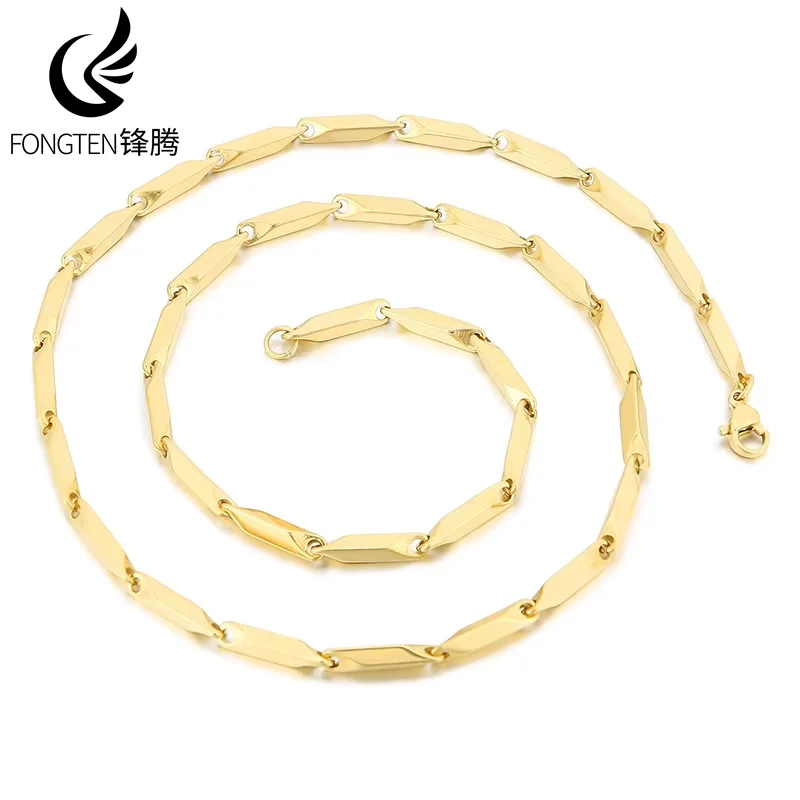 Fongten 55cm Square Chain Neckalce For Men Gold Silver Color Stainless Steel Melon Seed Chain Men's Choker Jewelry Gift