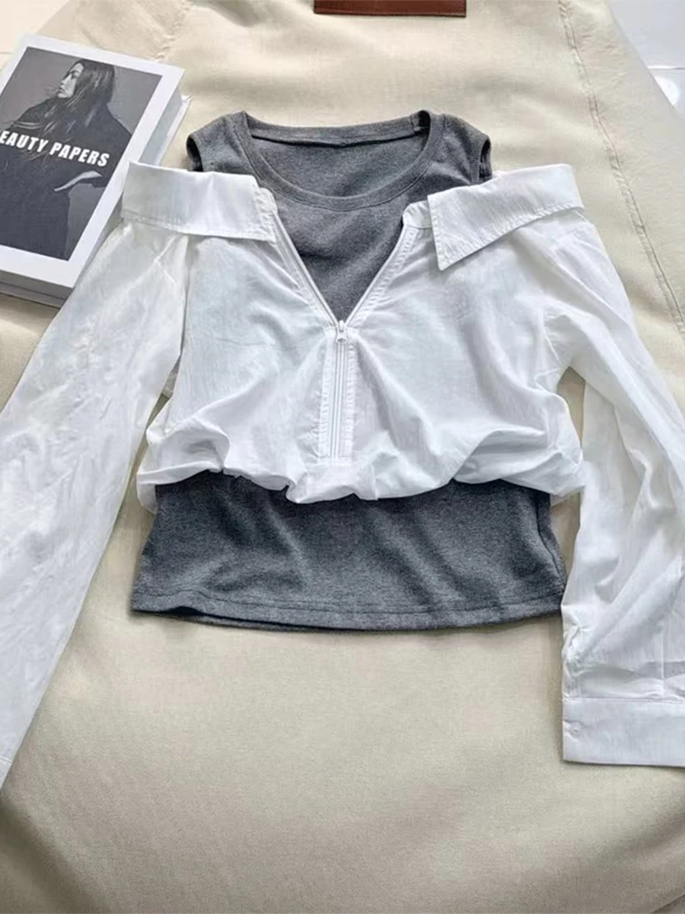 

Белая женская блузка с открытыми плечами и длинными рукавами, элегантная, красивая, модная, уникальная, весна 2026, новинка, топ