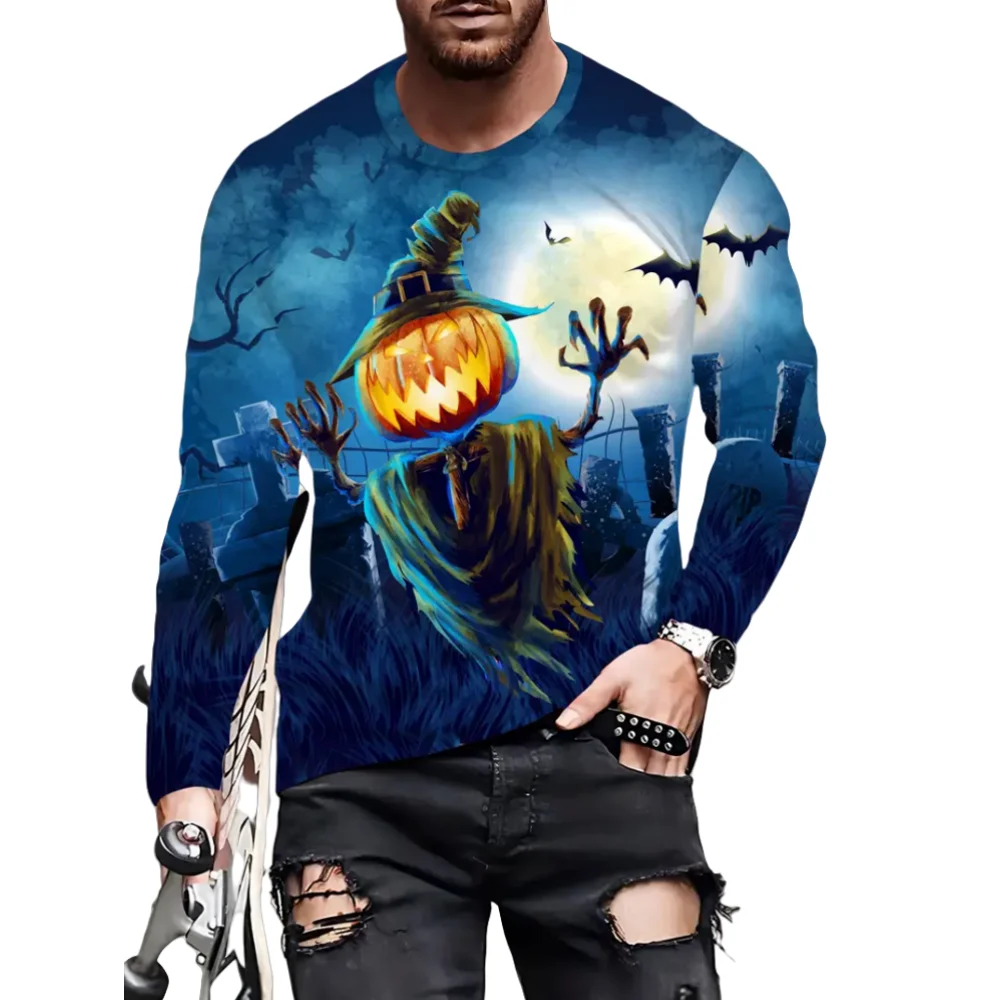 Halloween Men's T-Shirts 3D Print Streetwear Ventilate Graphic T Shirts Tops Fashion Harajuku Long Sleeve Sport Men's Clothes