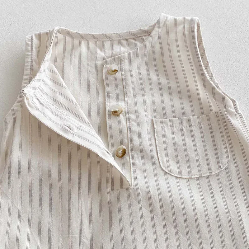 2025 New Summer Newborn Baby Boys Girls Romper+Hat Sleeveless Cotton Stripe Toddler Baby Girls Jumpsuit 0-24M Baby Clothing 5