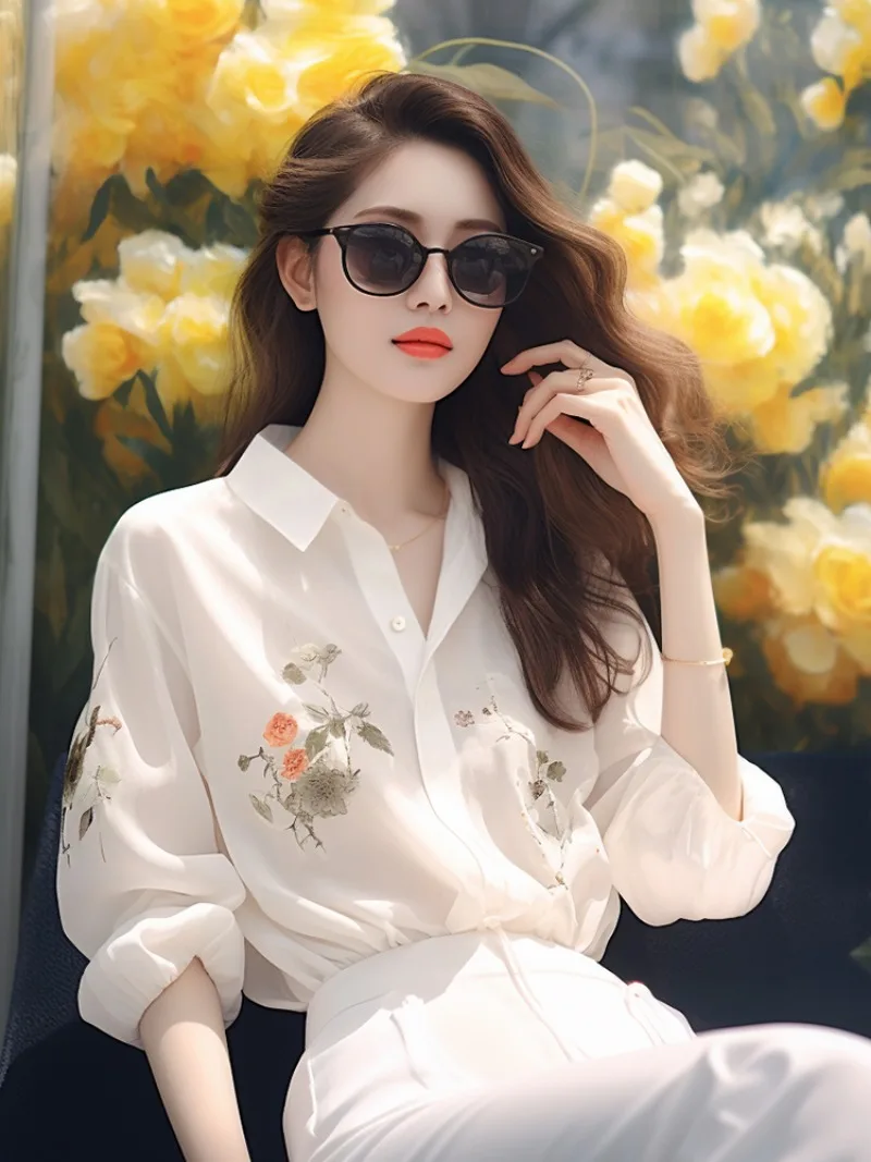 Chiffon Women\'s Shirts Printed Casual Blouses Spring/Summer Fashion Clothing Loose Long Sleeves Women Tops