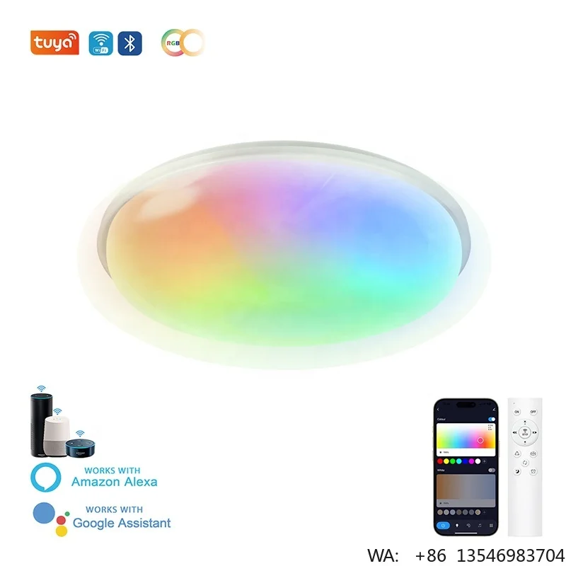 Smart Home LED Ceiling Lights 48W Remote Control Metal Construction for Bedroom and Living Room