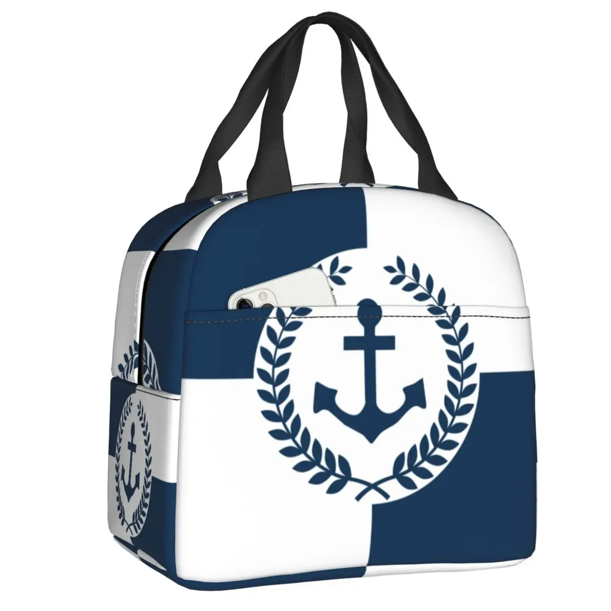 Custom Nautical Anchor Themed Design Resuable Lunch Boxes Women Leakproof Sailing Sailor Cooler Thermal Food Insulated Lunch Bag