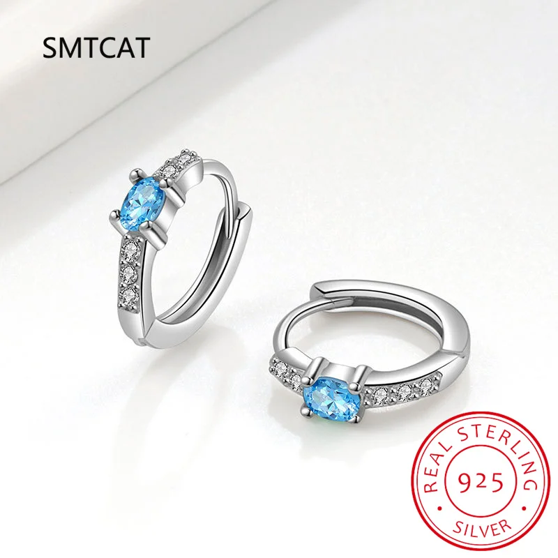 

1ct Oval Natural Sky Blue Topaz 925 Sterling Silver Hoop Earrings Creole Huggies for Woman Gemstone Jewelry Birthday Gift
