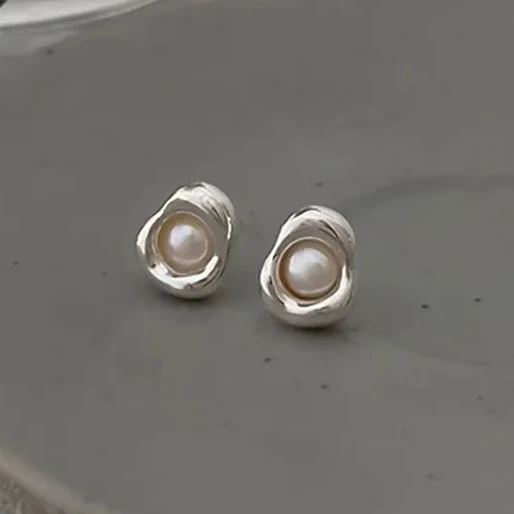 

Real 925 Sterling Sliver Irregular Square Pearls Stud Earrings for Women Trendy Fine Jewelry Minimalist Geometric Accessories