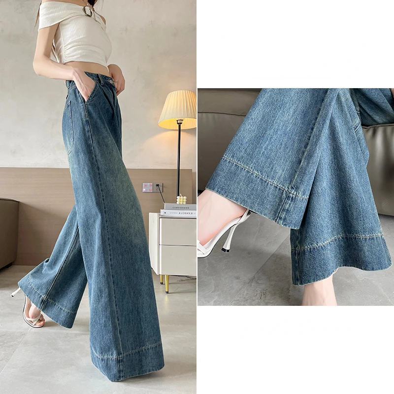 Lady Slouchy Baggy Jeans Women Clothing Girls Fashion Casual High Waisted Denim Wide Leg Pants Female Clothes Cheap Wholesale B1