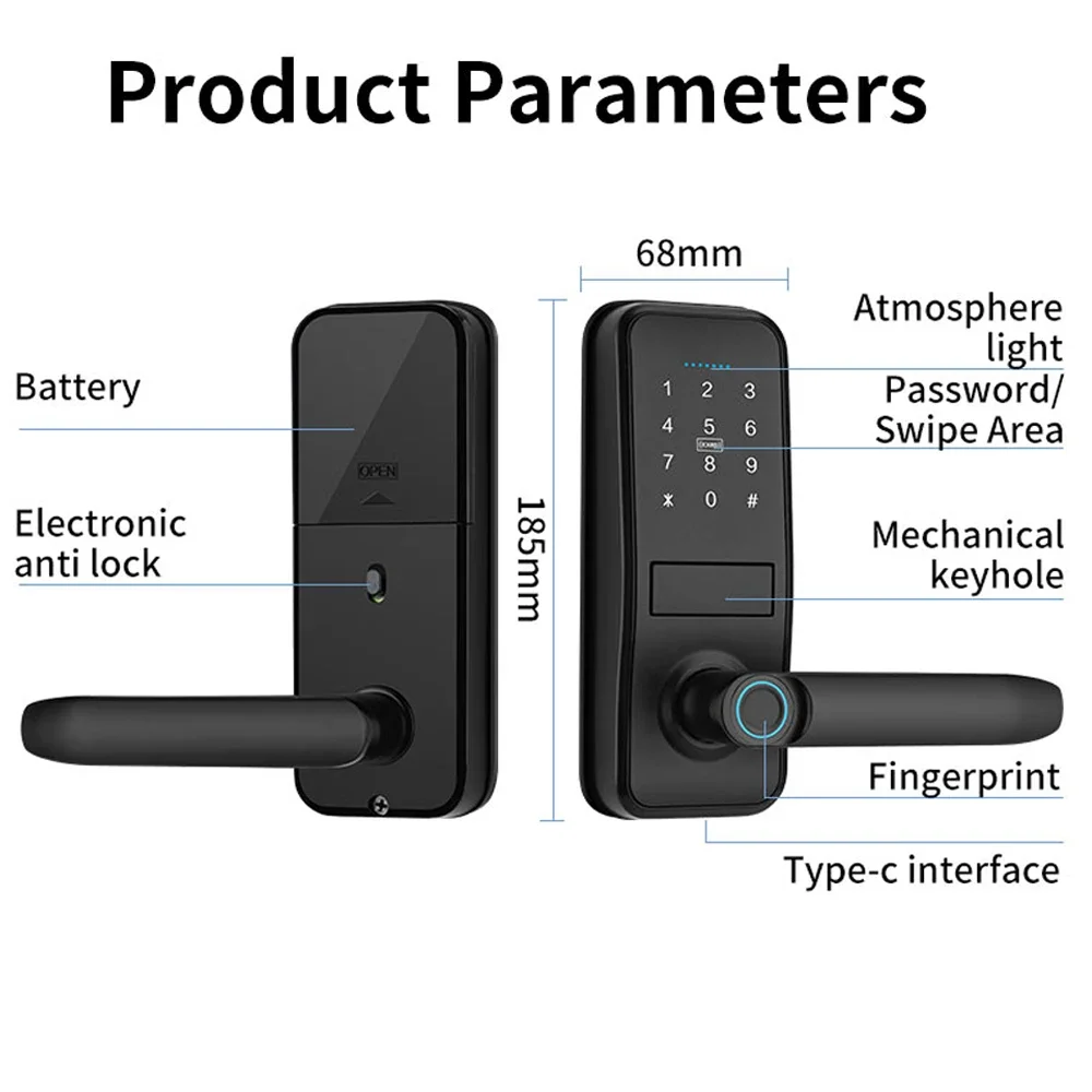 CDOK P13 Smart Biometric Fingerprint Door Lock Electronic Door Lock Tuya/Smartlife App Set Fingerprint/ Password/ Card Unlock