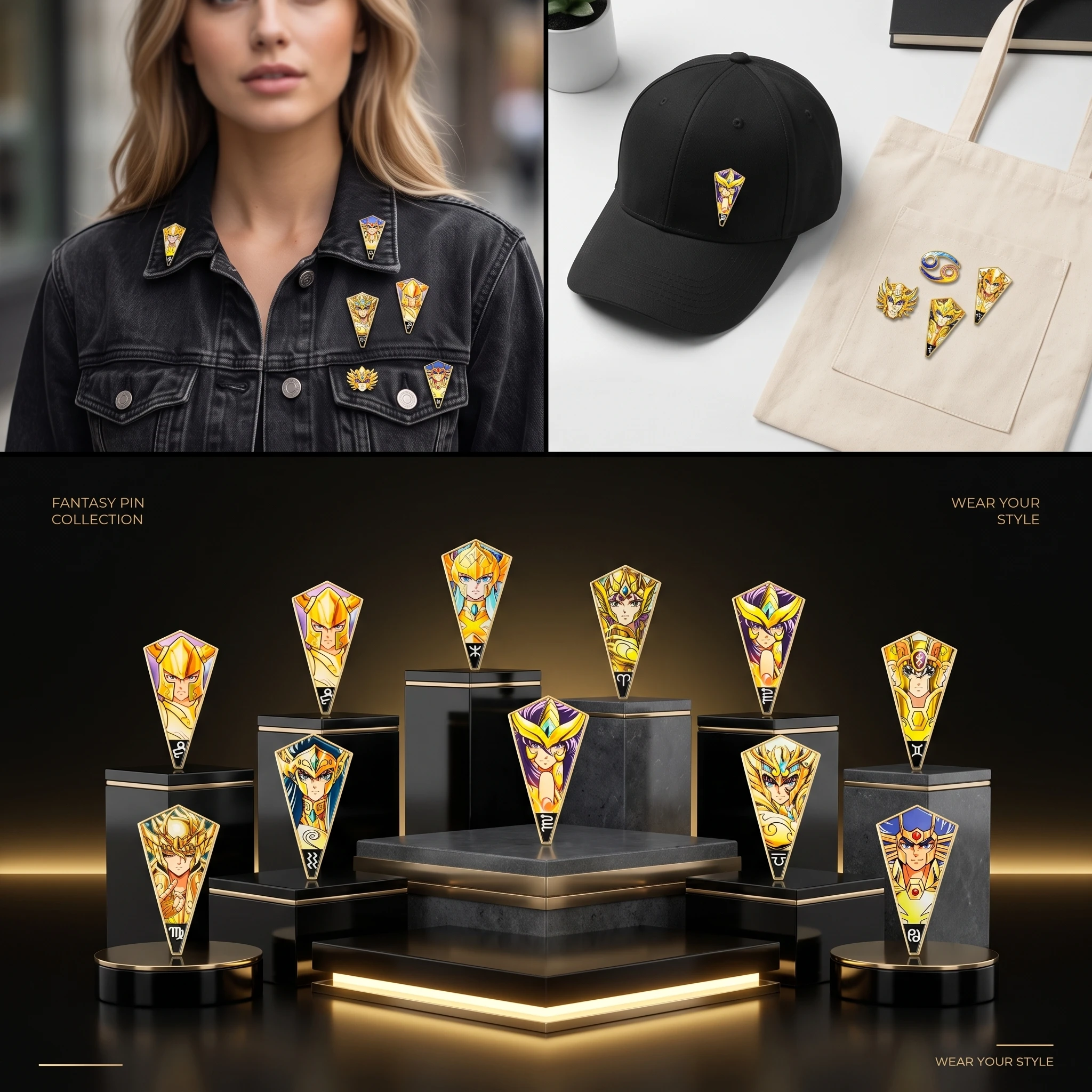 Saint Seiya Zodiac Constellation Anime Enamel Pins 12pcs Metal Brooch Set Collectible Lapel Badges for Backpack Clothing Gift