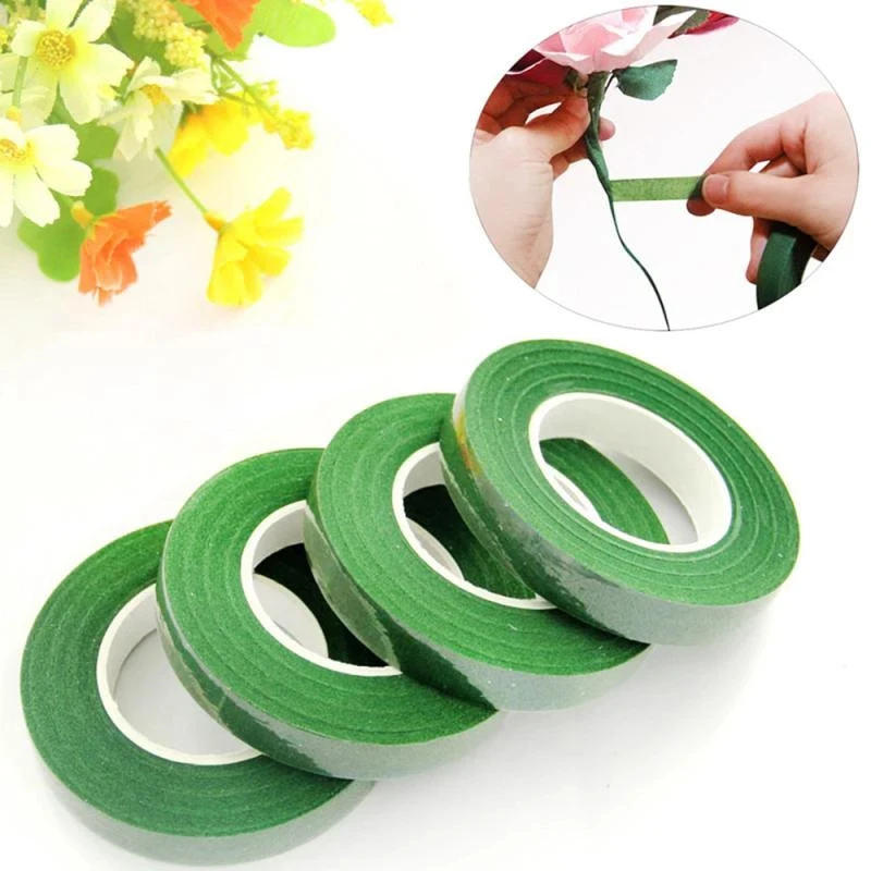 5 rollos de cinta de tallo Floral para ramo, cinta de envoltura autoadhesiva de flores artificiales, cintas verdes para floristería, suministros de flores DIY para el hogar