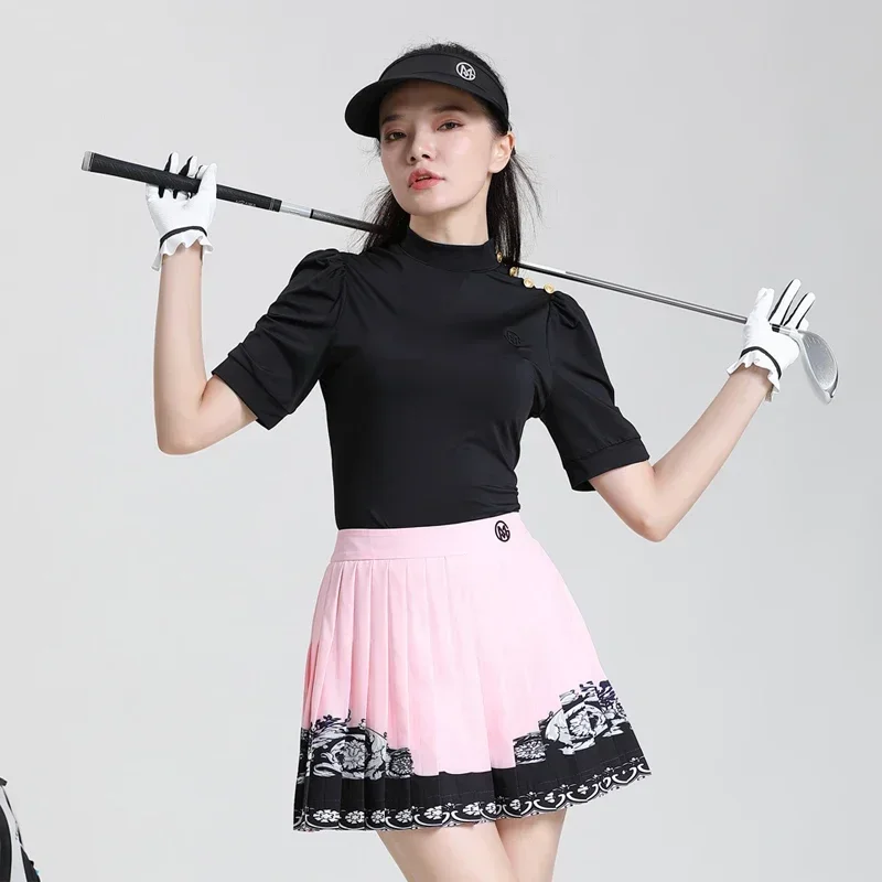 MG-Top de Golf de manga corta para mujer, Camiseta ajustada de moda de secado rápido, Falda plisada Rosa transpirable, traje de ropa de Golf para mujer