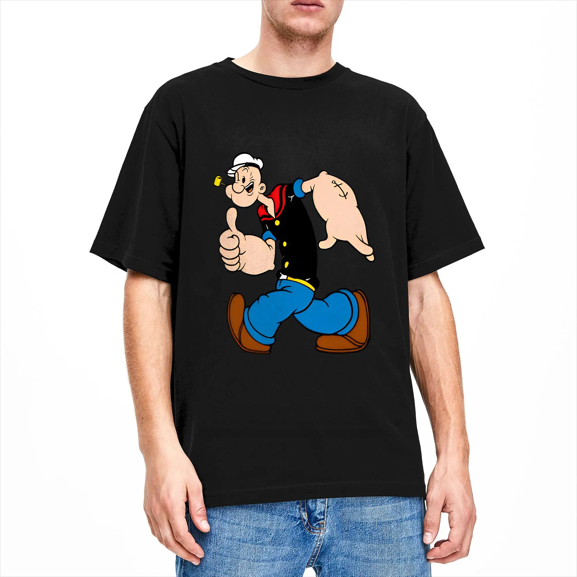Creative Cartoon Bluto and Olive Oyl Character T-Shirt for Men Round Neck Pure Cotton T Shirts  Short Sleeve Tees Graphic Tops