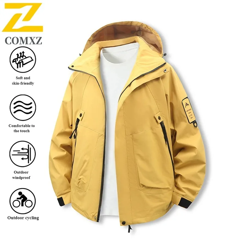 

Men's Multi-Pockets Jacket Windproof Waterproof Workwear American style Spring Autumn Outdoor Hiking Parka with Detachable Hood