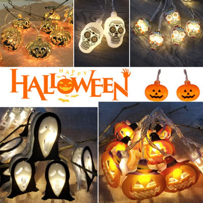 Guirnalda de luces LED para Halloween, iluminación de 1,5 m, 10LED, calabaza, Calavera, fantasma, Festival, linterna para fiesta, truco o trato,