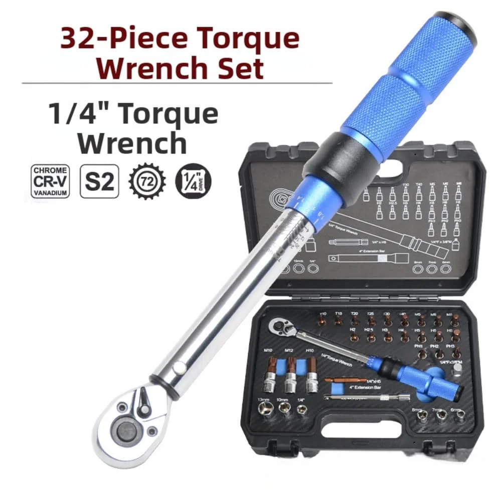 32pcs Torque Wrench Kit 45-Degree Brake Line Flaring Tool KitLeak-Proof Connections 3/16″ 1/4″ 5/16″ 3/8″ Tubing For Car