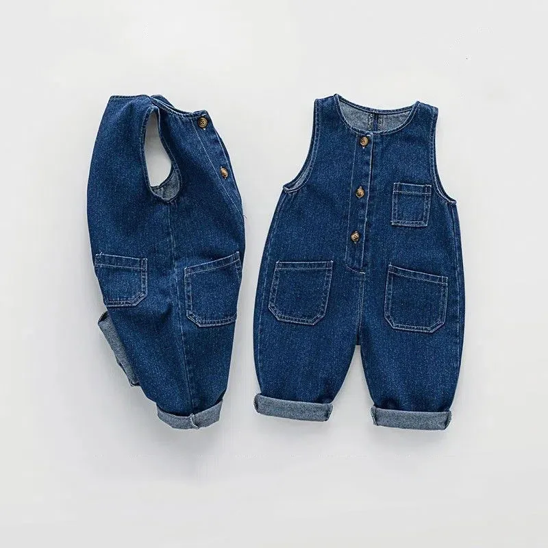 Korean Style Children\'s Denim Overalls Girls Boys Suspenders Loose Casual Style Jumpsuits Spring Autumn All-match trousers