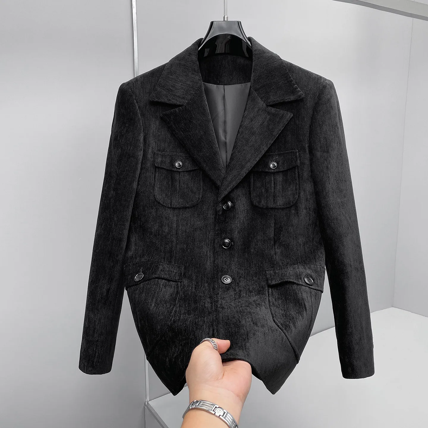 British Style Men's Multi-pocket Blazer Jacket Autumn Winter Corduroy Slim FitCasual Jacket Business Social Wedding Dress Coats