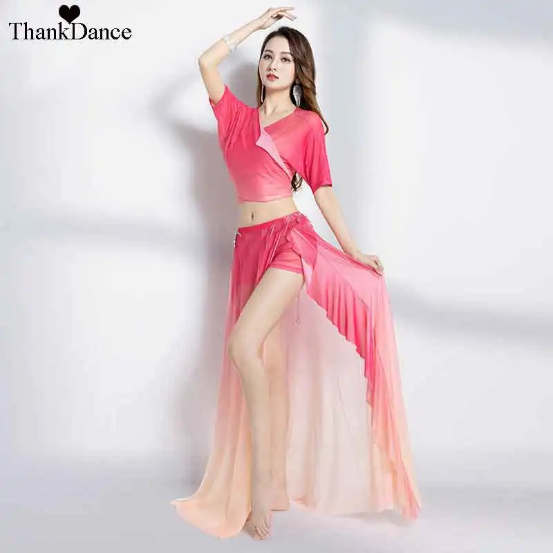 Conjunto de trajes de danza del vientre egipcio para mujer, traje de Baile Oriental de actuación para adultos, falda dividida, vestido de práctica de baile