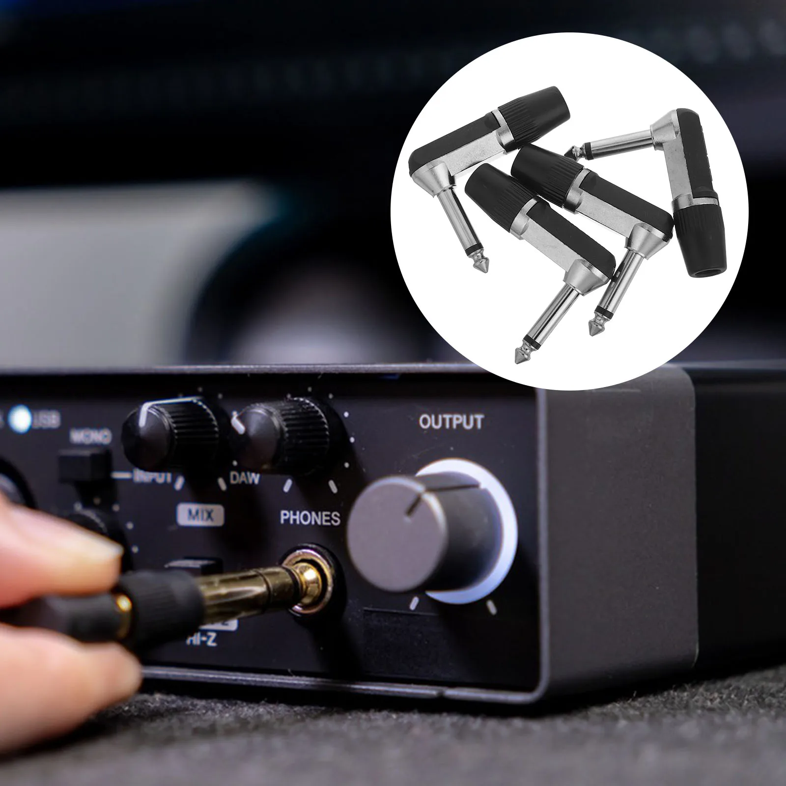 

4 Pcs Mono Microphone Plug Audio Angle Heavy Duty Adapter Connector Accessories Black Guitar Cable Jack for